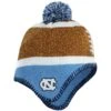 Outerstuff North Carolina Tar Heels Toddler Football Head Knit Hat With Pom - Brown/Carolina Blue