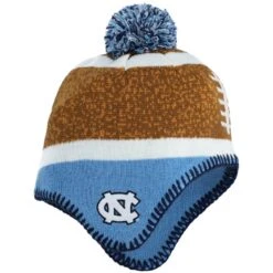 Outerstuff North Carolina Tar Heels Toddler Football Head Knit Hat With Pom - Brown/Carolina Blue