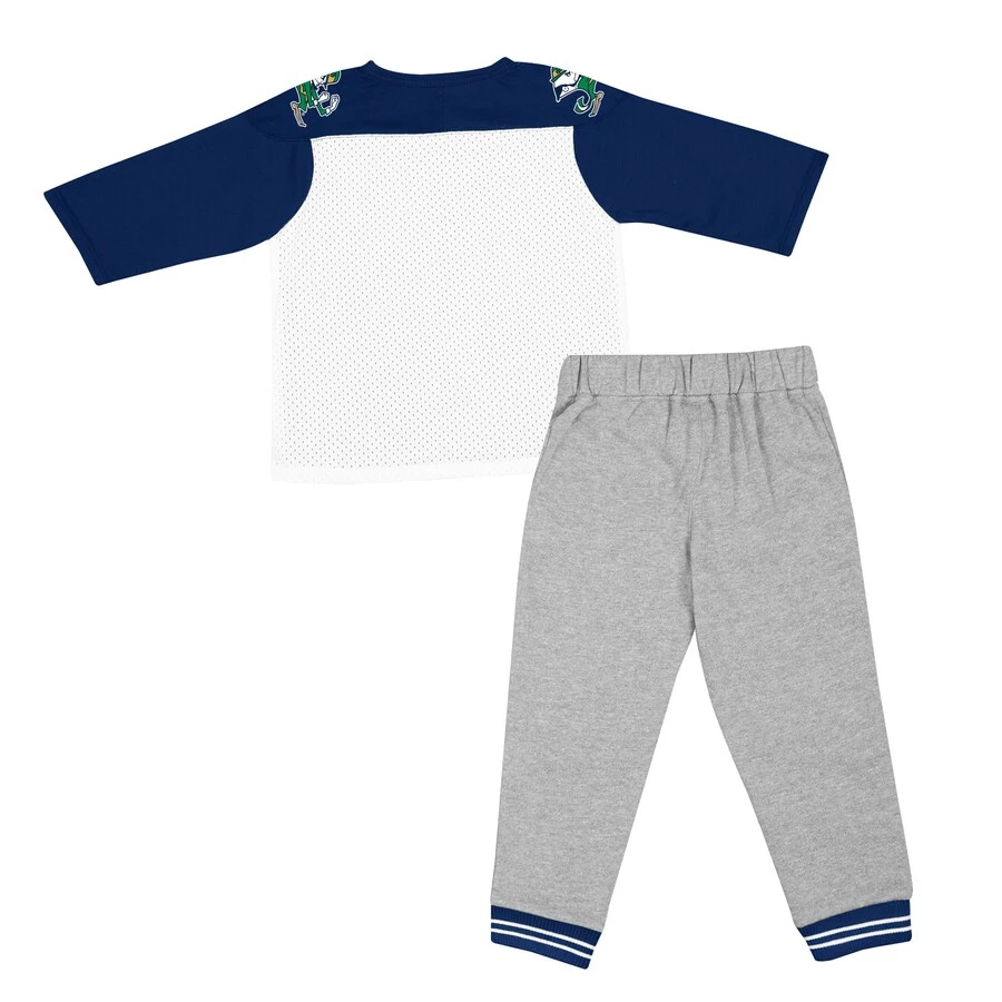 Notre Dame Fighting Irish Colosseum Toddler Jingtinglers Football V-Neck Jersey T-Shirt & Pants Set - Navy/Heather Gray 2 Notre Dame Fighting Irish Colosseum Toddler Jingtinglers Football V-Neck Jersey T-Shirt & Pants Set - Navy/Heather Gray - Image 2