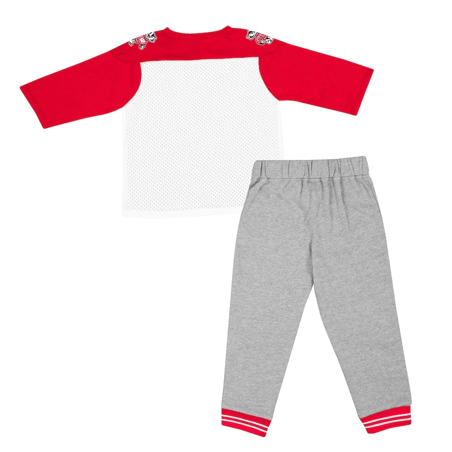 Wisconsin Badgers Colosseum Toddler Jingtinglers Football V-Neck Jersey T-Shirt & Pants Set - Red/Heather Gray 2 Wisconsin Badgers Colosseum Toddler Jingtinglers Football V-Neck Jersey T-Shirt & Pants Set - Red/Heather Gray - Image 2