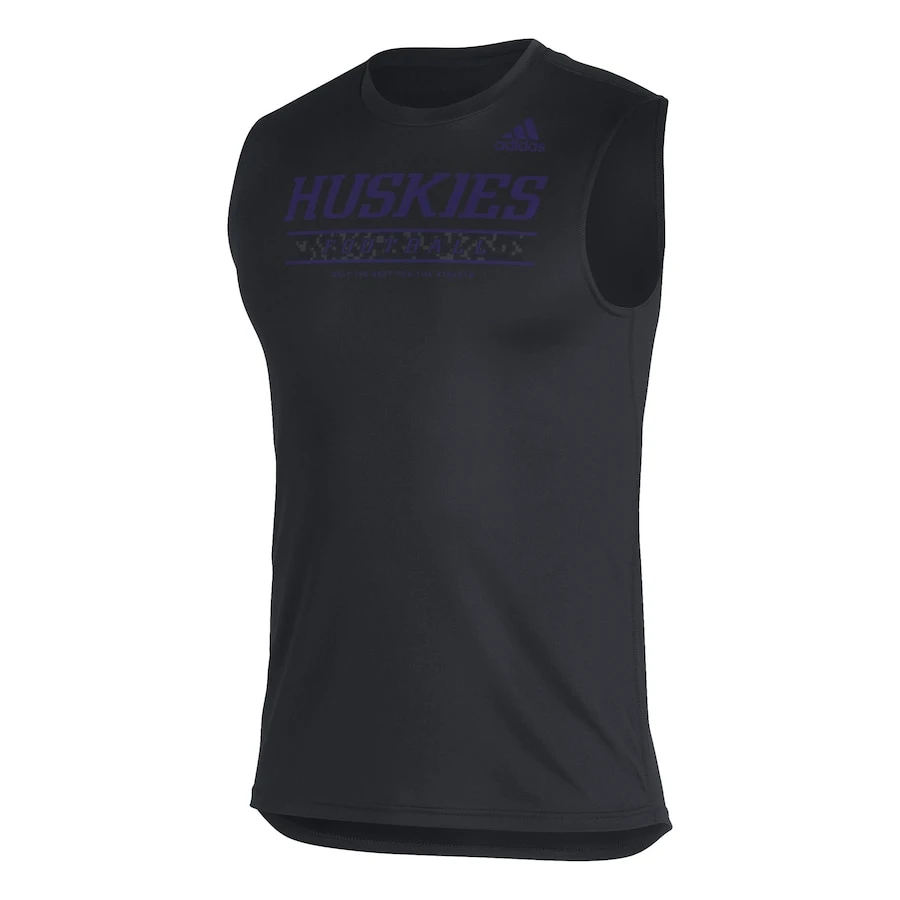 Washington Huskies Adidas Sideline Football Locker Creator AEROREADY Sleeveless T-Shirt - Black 2 Washington Huskies Adidas Sideline Football Locker Creator AEROREADY Sleeveless T-Shirt - Black - Image 2