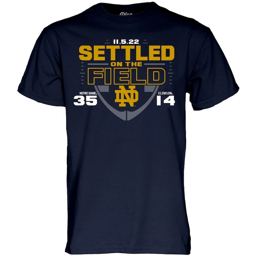 Notre Dame Fighting Irish Vs. Clemson Tigers Blue 84 2022 Football Score T-Shirt - Navy 2 Notre Dame Fighting Irish Vs. Clemson Tigers Blue 84 2022 Football Score T-Shirt - Navy - Image 2
