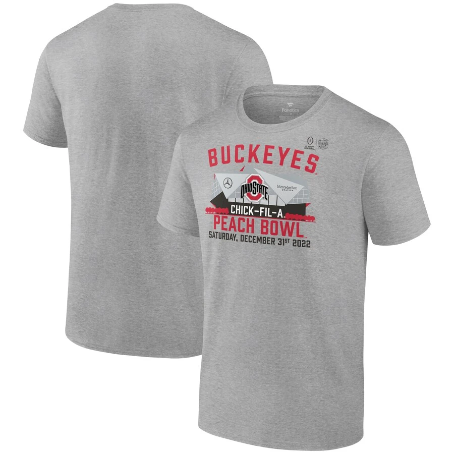 Ohio State Buckeyes Fanatics Branded College Football Playoff 2022 Peach Bowl Gameday Stadium T-Shirt - Heather Gray 1 Ohio State Buckeyes Fanatics Branded College Football Playoff 2022 Peach Bowl Gameday Stadium T-Shirt - Heather Gray
