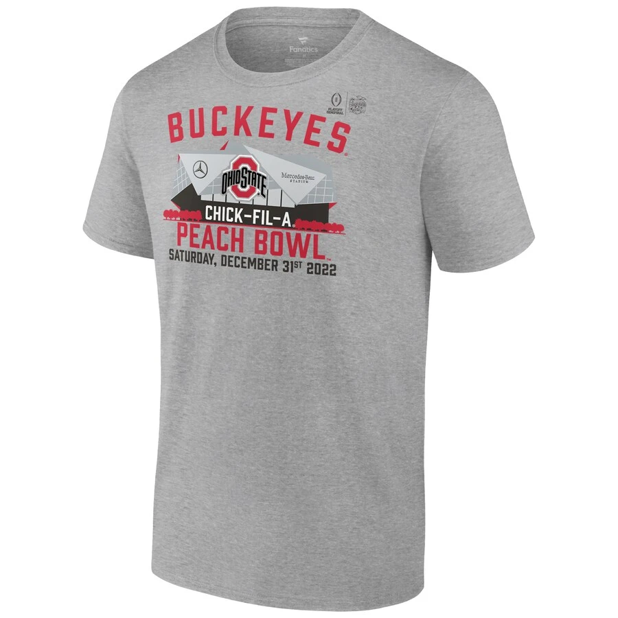 Ohio State Buckeyes Fanatics Branded College Football Playoff 2022 Peach Bowl Gameday Stadium T-Shirt - Heather Gray 2 Ohio State Buckeyes Fanatics Branded College Football Playoff 2022 Peach Bowl Gameday Stadium T-Shirt - Heather Gray - Image 2