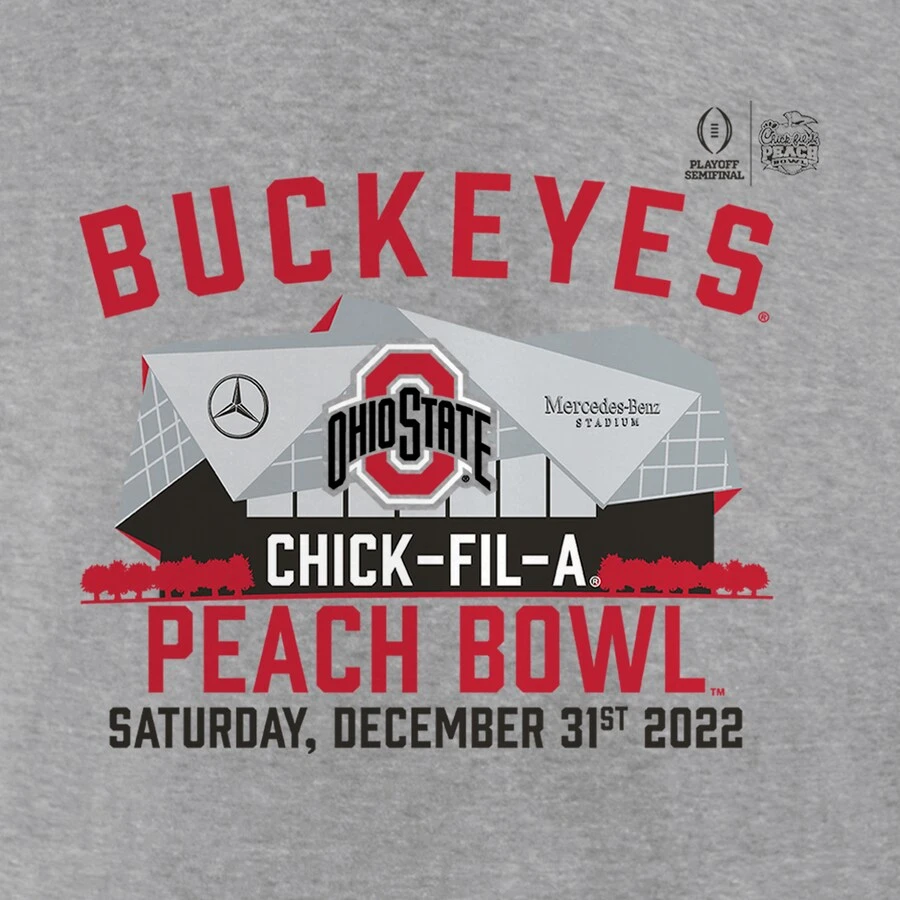Ohio State Buckeyes Fanatics Branded College Football Playoff 2022 Peach Bowl Gameday Stadium T-Shirt - Heather Gray 4 Ohio State Buckeyes Fanatics Branded College Football Playoff 2022 Peach Bowl Gameday Stadium T-Shirt - Heather Gray - Image 4
