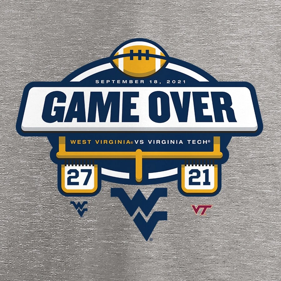 West Virginia Mountaineers Vs. Virginia Tech Hokies Fanatics Branded 2021 Football Score T-Shirt - Heathered Gray - Image 4