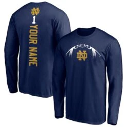 Notre Dame Fighting Irish Fanatics Branded Playmaker Football Personalized Name Long Sleeve T-Shirt - Navy
