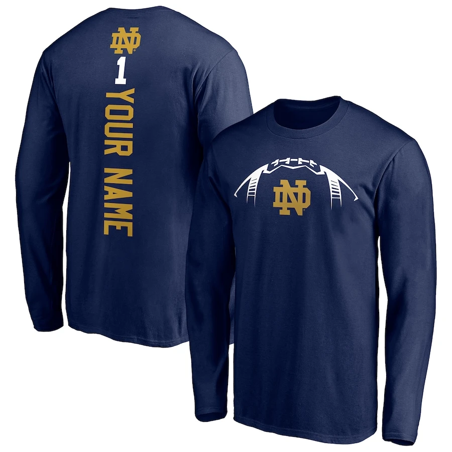 Notre Dame Fighting Irish Fanatics Branded Playmaker Football Personalized Name Long Sleeve T-Shirt - Navy 1 Notre Dame Fighting Irish Fanatics Branded Playmaker Football Personalized Name Long Sleeve T-Shirt - Navy
