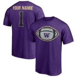 Washington Huskies Fanatics Branded Game Ball Football Personalized Name T-Shirt - Purple