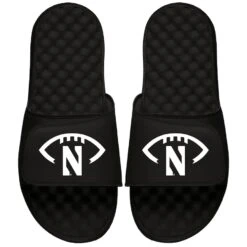 Northwestern Wildcats ISlide Football Logo Slide Sandals - Black