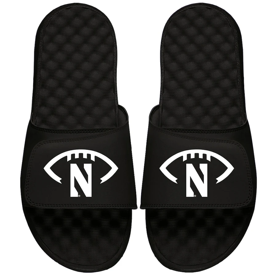 Northwestern Wildcats ISlide Football Logo Slide Sandals - Black 1 Northwestern Wildcats ISlide Football Logo Slide Sandals - Black