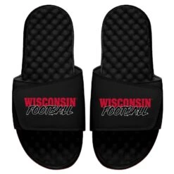 Wisconsin Badgers ISlide Football Stacked Slide Sandals - Black