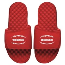 Wisconsin Badgers ISlide Football Logo Slide Sandals - Red