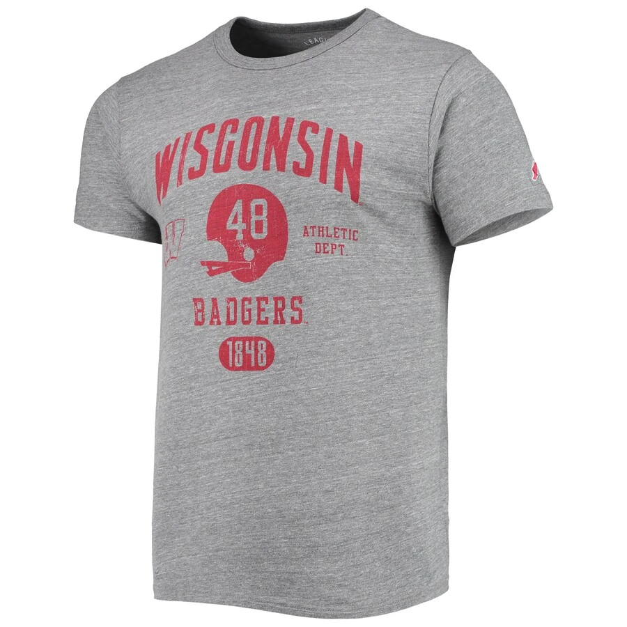Wisconsin Badgers League Collegiate Wear Football Locker Victory Falls Tri-Blend T-Shirt - Heathered Gray 2 Wisconsin Badgers League Collegiate Wear Football Locker Victory Falls Tri-Blend T-Shirt - Heathered Gray - Image 2