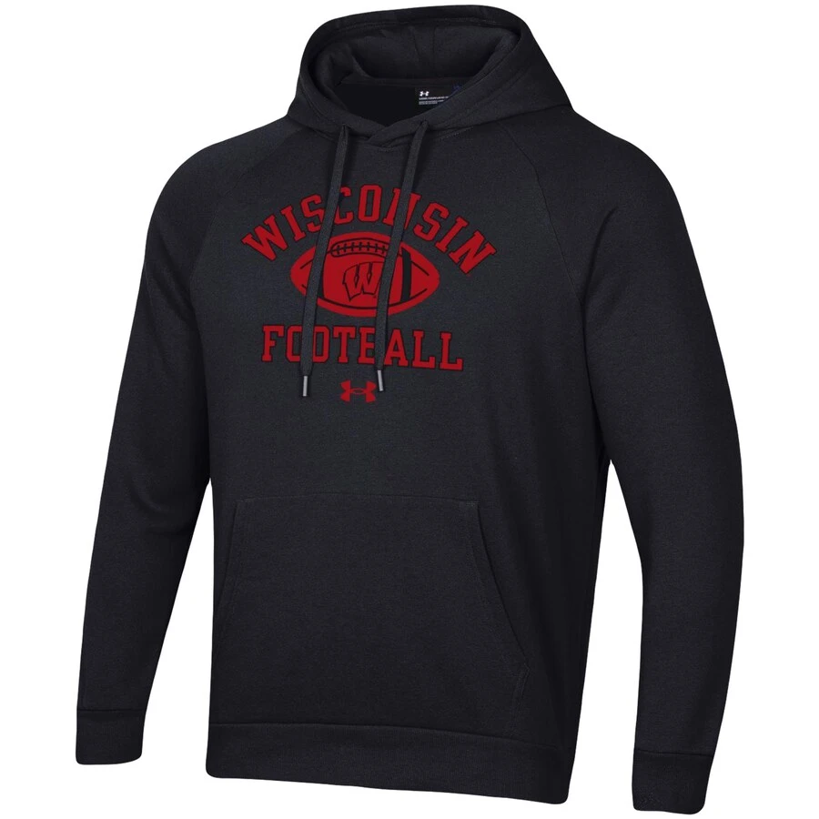 Wisconsin Badgers Under Armour Football Practice Raglan Pullover Hoodie - Black 2 Wisconsin Badgers Under Armour Football Practice Raglan Pullover Hoodie - Black - Image 2