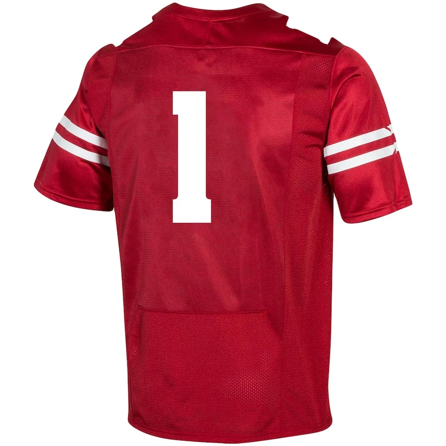 #1 Wisconsin Badgers Under Armour Replica Football Jersey - Red 3 #1 Wisconsin Badgers Under Armour Replica Football Jersey - Red - Image 3