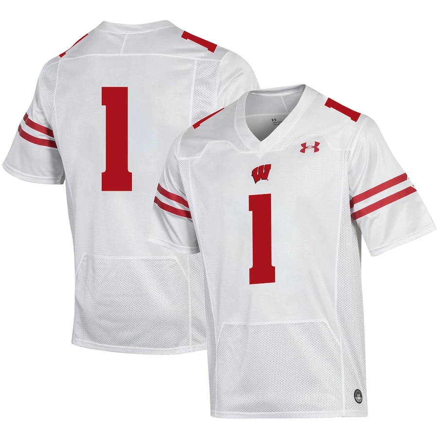 #1 Wisconsin Badgers Under Armour Premier Football Jersey - White 1 #1 Wisconsin Badgers Under Armour Premier Football Jersey - White