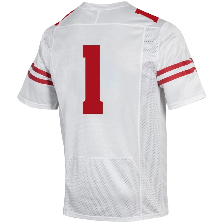 #1 Wisconsin Badgers Under Armour Premier Football Jersey - White 3 #1 Wisconsin Badgers Under Armour Premier Football Jersey - White - Image 3