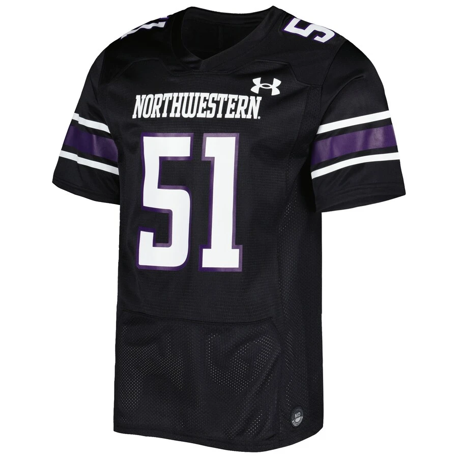#51 Northwestern Wildcats Under Armour Team Wordmark Replica Football Jersey - Black 2 #51 Northwestern Wildcats Under Armour Team Wordmark Replica Football Jersey - Black - Image 2