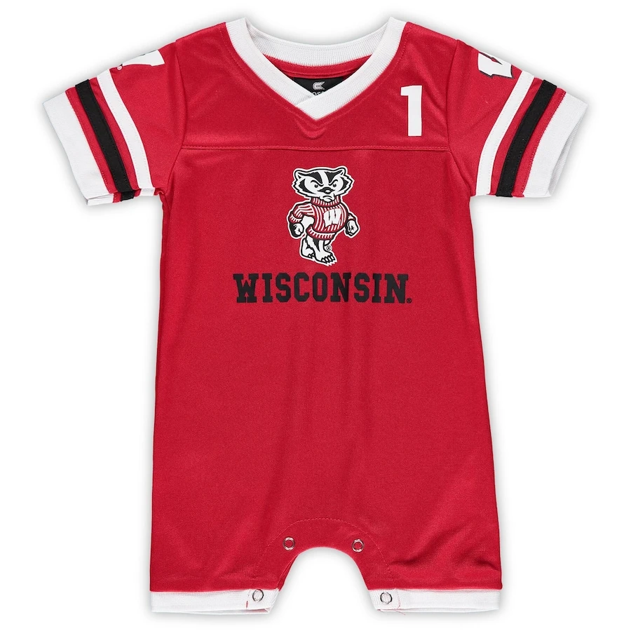 Wisconsin Badgers Colosseum Newborn & Infant Bumpo Football Logo Romper - Red 1 Wisconsin Badgers Colosseum Newborn & Infant Bumpo Football Logo Romper - Red