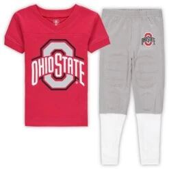 Ohio State Buckeyes Wes & Willy Preschool Football Player V-Neck T-Shirt And Pants Sleep Set - Scarlet