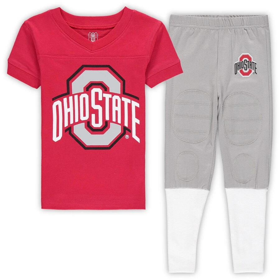 Ohio State Buckeyes Wes & Willy Preschool Football Player V-Neck T-Shirt And Pants Sleep Set - Scarlet 1 Ohio State Buckeyes Wes & Willy Preschool Football Player V-Neck T-Shirt And Pants Sleep Set - Scarlet