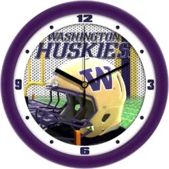 Washington Huskies 11.5'' Suntime Premium Glass Face Football Helmet Wall Clock
