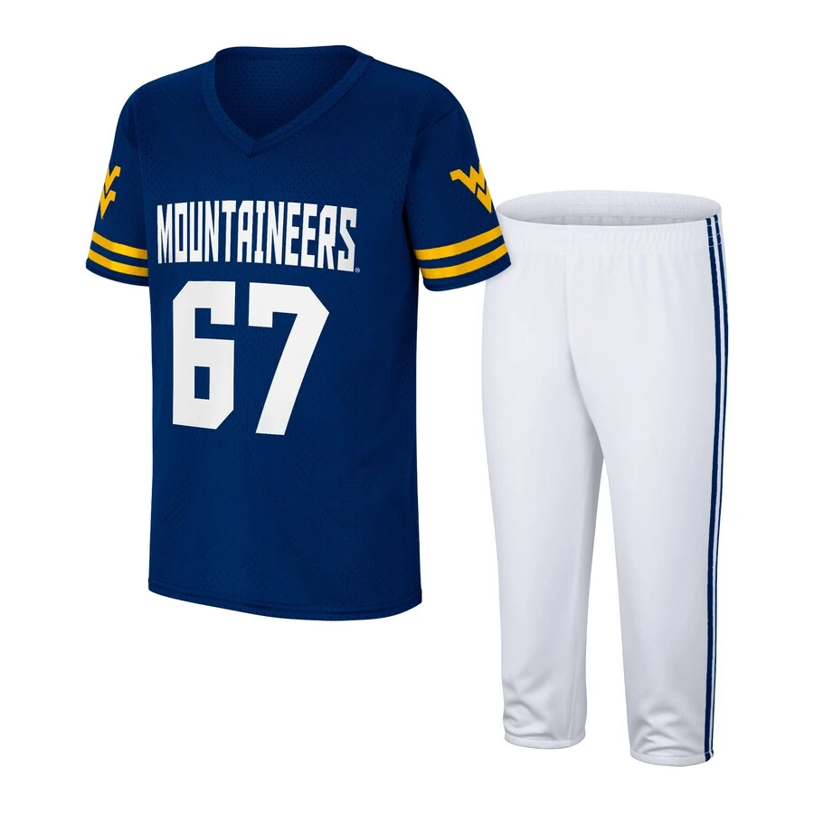 West Virginia Mountaineers Colosseum Youth Football Jersey & Pants Set - Navy/White 1 West Virginia Mountaineers Colosseum Youth Football Jersey & Pants Set - Navy/White