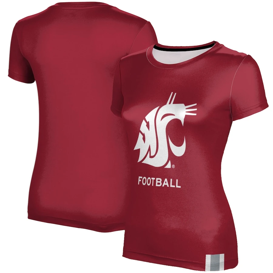 Washington State Cougars Women's Football T-Shirt - Crimson 1 Washington State Cougars Women's Football T-Shirt - Crimson