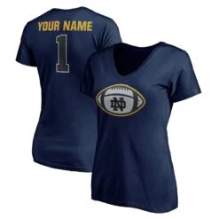 Notre Dame Fighting Irish Fanatics Branded Women's Game Ball Football Personalized Name & Number V-Neck T-Shirt - Navy
