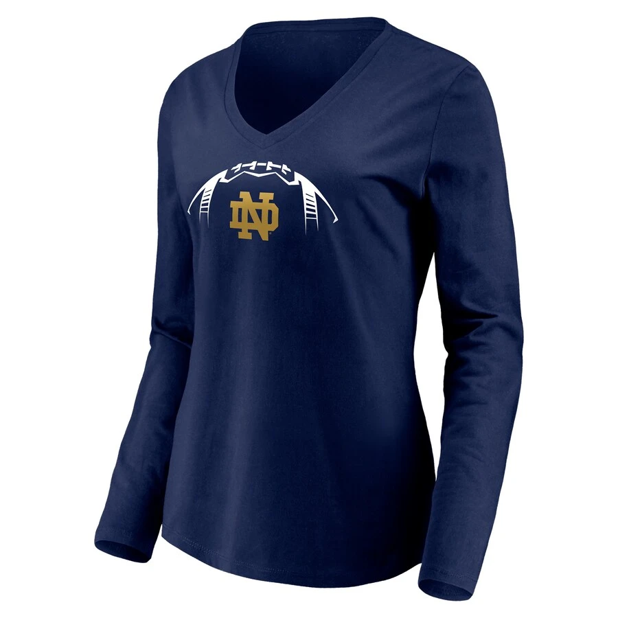 Notre Dame Fighting Irish Fanatics Branded Women's Playmaker Football Personalized Name Long Sleeve V-Neck T-Shirt - Navy 2 Notre Dame Fighting Irish Fanatics Branded Women's Playmaker Football Personalized Name Long Sleeve V-Neck T-Shirt - Navy - Image 2