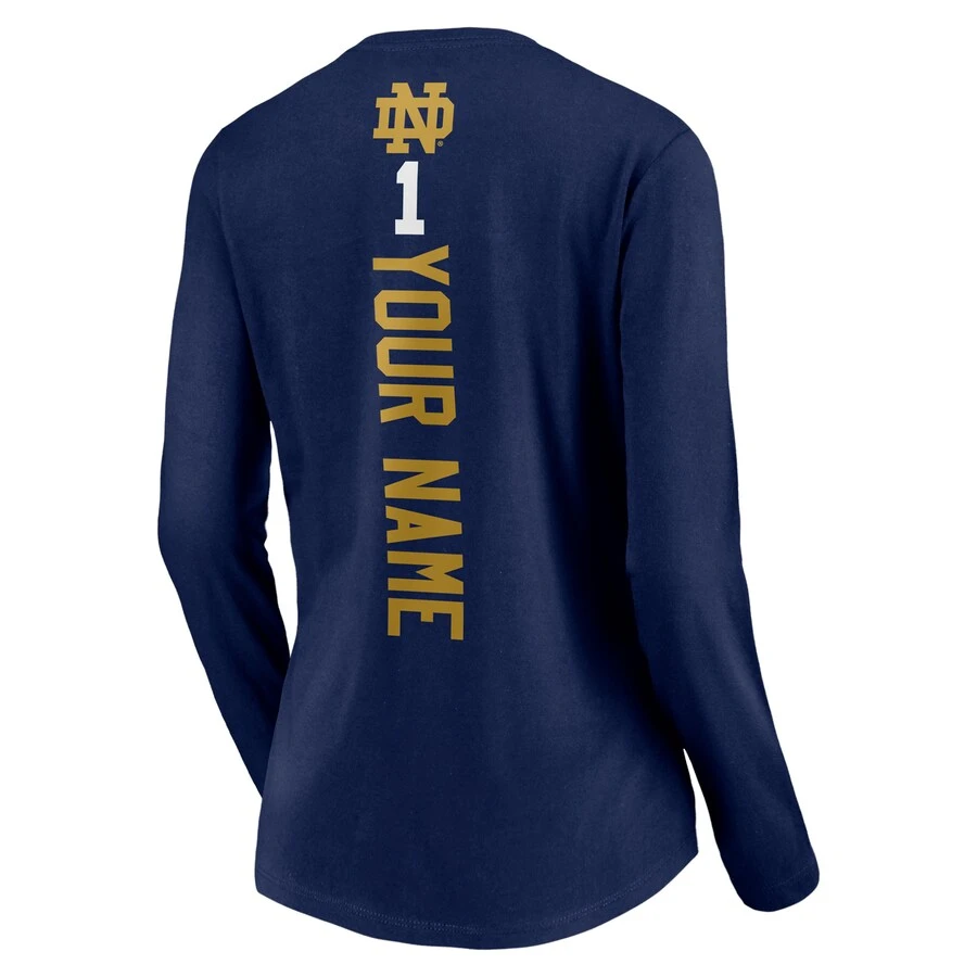 Notre Dame Fighting Irish Fanatics Branded Women's Playmaker Football Personalized Name Long Sleeve V-Neck T-Shirt - Navy 3 Notre Dame Fighting Irish Fanatics Branded Women's Playmaker Football Personalized Name Long Sleeve V-Neck T-Shirt - Navy - Image 3