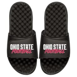 Ohio State Buckeyes ISlide Youth Football Stacked Slide Sandals - Black
