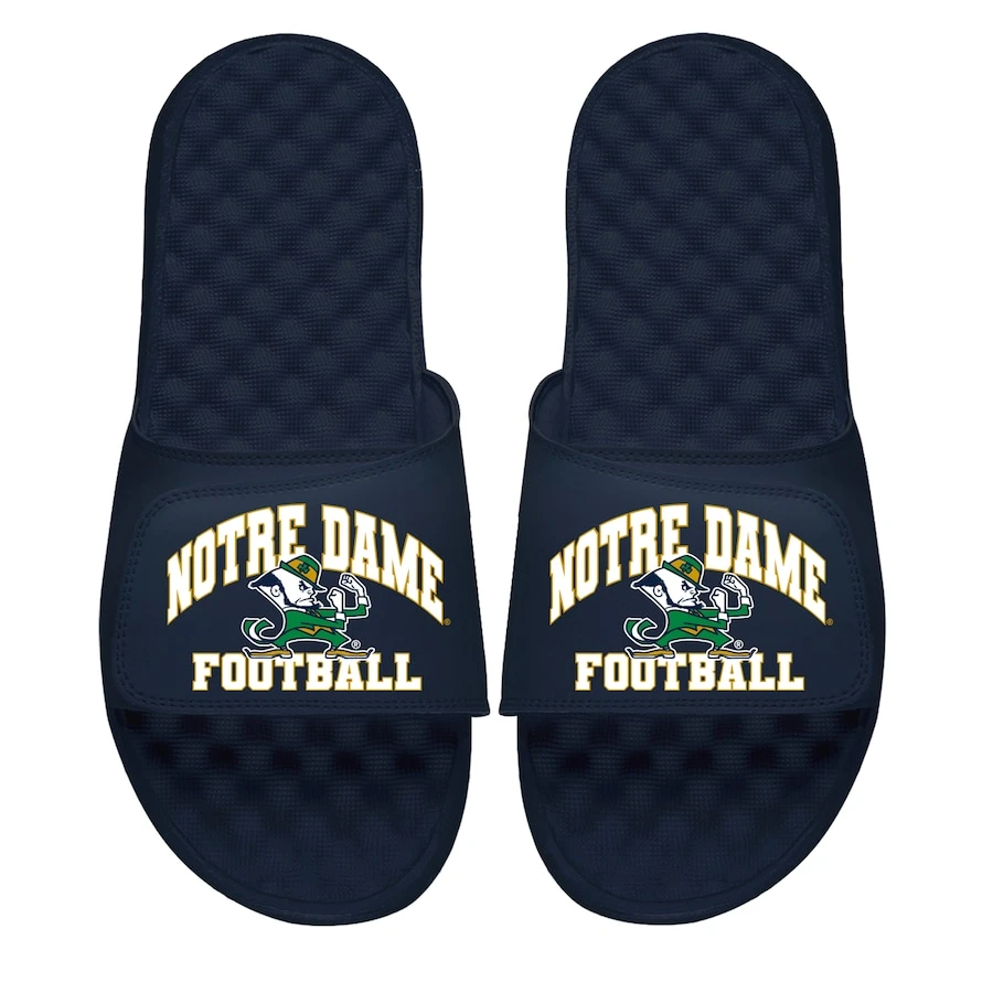 Notre Dame Fighting Irish ISlide Youth Football Varsity Slide Sandals - Navy 1 Notre Dame Fighting Irish ISlide Youth Football Varsity Slide Sandals - Navy