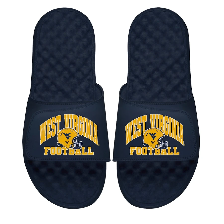 West Virginia Mountaineers ISlide Youth Football Varsity Slide Sandals - Navy 1 West Virginia Mountaineers ISlide Youth Football Varsity Slide Sandals - Navy